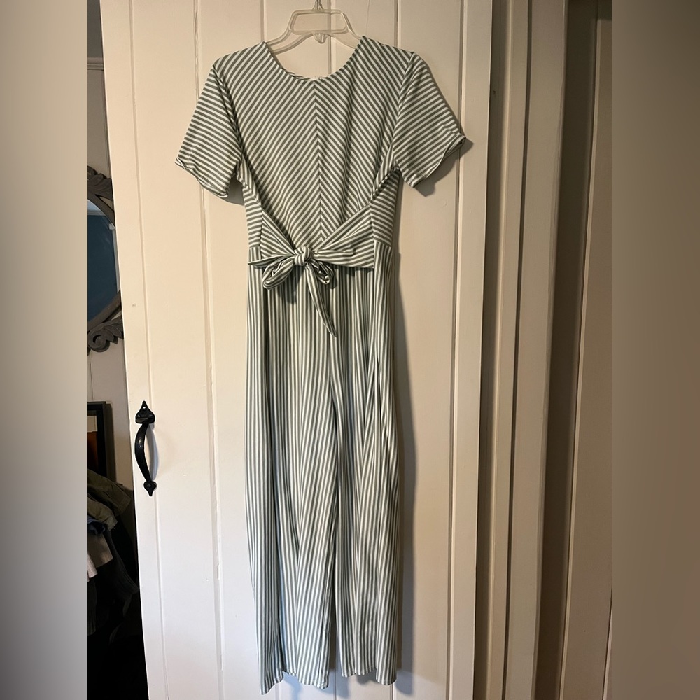 Pink blush green and white tie jumpsuit